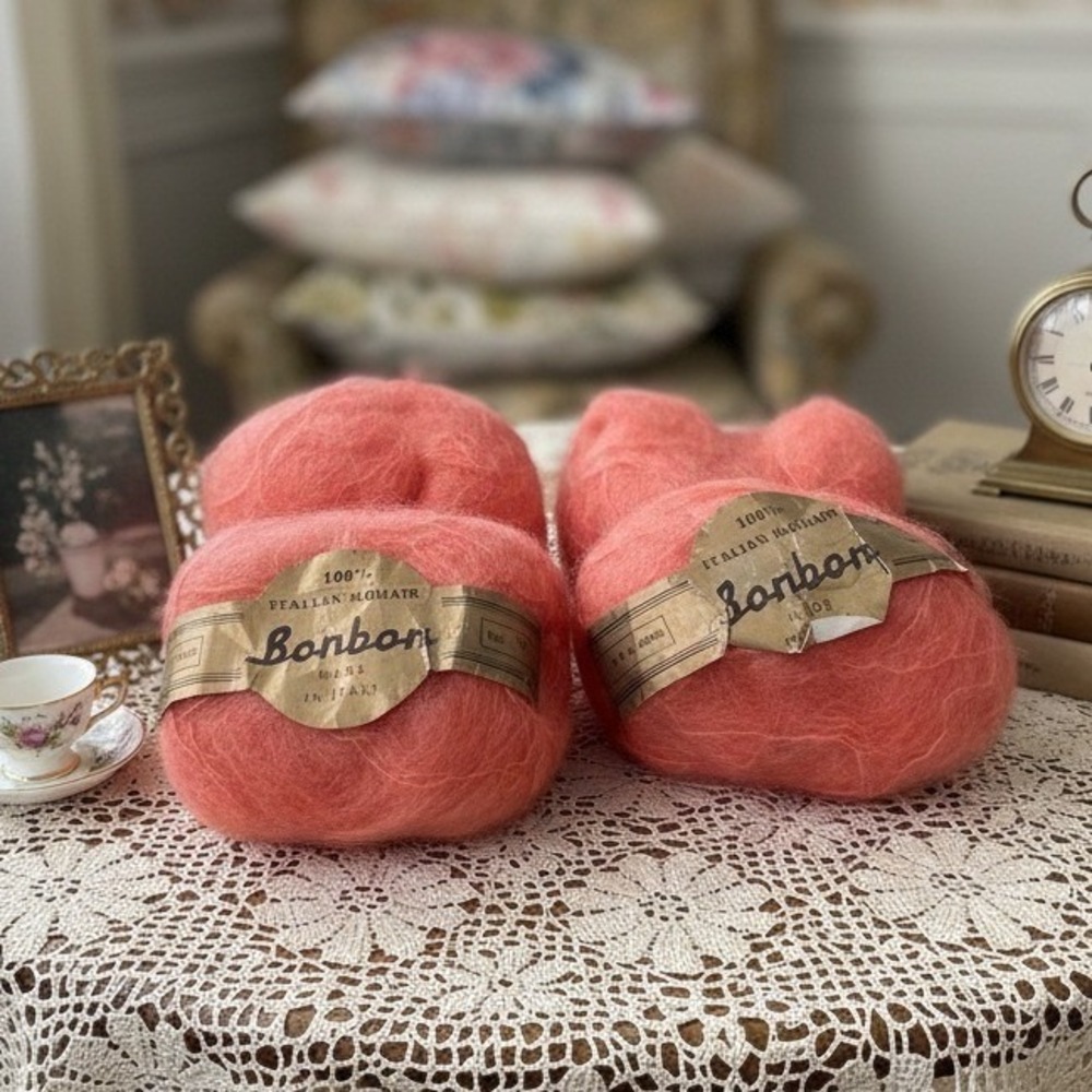 Bonbon Italian Mohair Pink Yarn Bundle, 4 Skeins, Vintage Color 39 Bulky, Italy